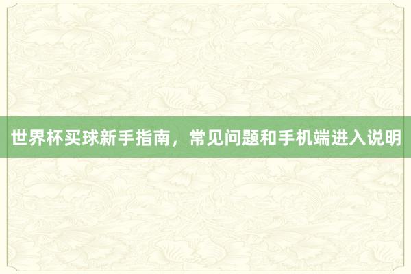世界杯买球新手指南，常见问题和手机端进入说明