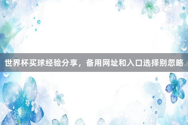 世界杯买球经验分享，备用网址和入口选择别忽略
